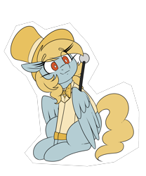 Size: 2500x3000 | Tagged: safe, artist:lockheart, derpibooru import, oc, oc only, oc:fair flyer, pegasus, pony, black background, bowtie, cane, clothes, female, hat, long eyelashes, mare, mare fair, simple background, sitting, solo, top hat, transparent background, tuxedo