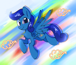 Size: 2322x1980 | Tagged: safe, artist:lydia, derpibooru import, oc, oc:cozy cloud, pegasus, pony, abstract background, commission, looking at you, male, solo, stallion