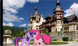 Size: 1250x750 | Tagged: safe, derpibooru import, pinkie pie, twilight sparkle, unicorn twilight, unicorn, g4, architecture, collect cupcakes lick ponies, duo, duo female, female, flash game, horn