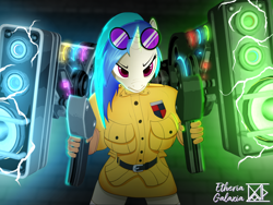 Size: 2880x2160 | Tagged: safe, artist:etheria galaxia, derpibooru import, dj pon-3, vinyl scratch, anthro, unicorn, g4, anime, crossover, dubstep gun, female, hellsing ultimate abridged, horn, nowacking, seras victoria, solo, vinyl the vampire