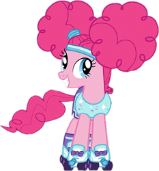 Size: 574x616 | Tagged: safe, derpibooru import, edit, edited screencap, screencap, pinkie pie, g4, scare master, afro puffs, alternate hairstyle, background removed, clothes, costume, female, nightmare night costume, pinkie puffs, roller skates, simple background, skates, solo, transparent background