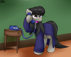 Size: 1974x1605 | Tagged: safe, artist:the-furry-railfan, derpibooru import, octavia melody, earth pony, pony, g4, clothes, messy mane, octavia is not amused, open mouth, phone, robe, tired, unamused