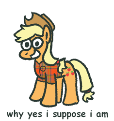 Size: 474x505 | Tagged: safe, artist:zoeyhorse, derpibooru import, applejack, earth pony, pony, g4, ask, clothes, dialogue, female, looking at you, mare, plaid shirt, shirt, simple background, smiling, smiling at you, solo, talking to viewer, tumblr, white background