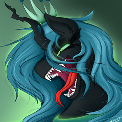 Size: 4000x4000 | Tagged: safe, artist:ser-p, derpibooru import, queen chrysalis, changeling, changeling queen, g4, absurd resolution, forked tongue, sharp teeth, signature, solo, teeth, tongue, tongue out, uvula