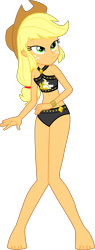 Size: 1733x4543 | Tagged: safe, alternate version, artist:dustinwatsongkx, derpibooru import, applejack, human, equestria girls, g4, 2d, applejack's hat, bare shoulders, belly, belly button, bikini, bikini bottom, bikini top, clothes, clothes swap, cowboy hat, feet, female, freckles, gold, hat, jewelry, legs, midriff, necklace, sandals, simple background, sleeveless, smiling, solo, stars, sun, sunset shimmer's beach shorts swimsuit, swimsuit, swimsuit swap, transparent background, wrist cuffs