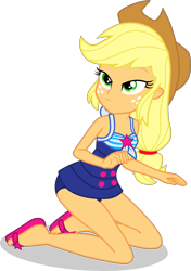 Size: 2537x3605 | Tagged: safe, alternate version, artist:dustinwatsongkx, derpibooru import, applejack, human, equestria girls, g4, accessory swap, applejack's hat, bare shoulders, clothes, clothes swap, cowboy hat, female, geode of telekinesis, hat, high res, magical geodes, one-piece swimsuit, sandals, sci-twi swimsuit, simple background, sleeveless, solo, swimsuit, swimsuit swap, transparent background