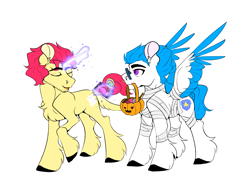 Size: 2500x1900 | Tagged: safe, artist:komodon, derpibooru import, pegasus, pony, unicorn, duo, horn, kasuge ichiban, kitamura giichi, non-mlp shipping, ponified, pumpkin bucket, simple background, species swap, white background, yakuza