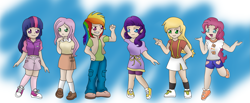 Size: 2991x1235 | Tagged: safe, artist:xxhidden-soulxx, derpibooru import, applejack, fluttershy, pinkie pie, rainbow dash, rarity, twilight sparkle, human, 2011, humanized, mane six, old art