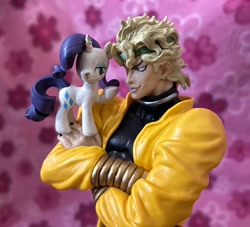 Size: 2048x1858 | Tagged: safe, derpibooru import, rarity, pony, unicorn, dio brando, duo, figurine, horn, irl, jojo's bizarre adventure, photo, smiling, toy