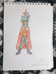 Size: 3024x4032 | Tagged: safe, artist:pink amena, derpibooru import, lyra heartstrings, human, g4, catgirl, clothes, colored pencil drawing, costume, humanized, knife, mlp fim's fourteenth anniversary, night in the woods, nightmare night costume, solo, traditional art, witchdagger