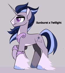 Size: 1821x2039 | Tagged: safe, artist:marsel1nushka, derpibooru import, oc, oc only, pony, unicorn, concave belly, horn, offspring, parent:sunburst, parent:twilight sparkle, parents:twiburst, solo, unicorn oc