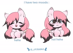 Size: 2048x1510 | Tagged: safe, artist:cheddart, derpibooru import, oc, oc only, oc:cheddart, pegasus, pony, chibi, dialogue, fangs, heart tongue, hehe, meme, simple background, solo, white background