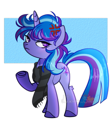 Size: 2314x2580 | Tagged: safe, artist:legendaryshadee, derpibooru import, oc, oc:moonshadow, pony, angry, base used, clothes, cross-popping veins, emanata, purple eyes, scarf, simple background, solo, striped mane, striped scarf, striped tail, tail, transparent background