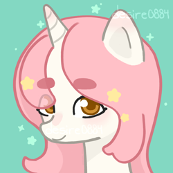 Size: 4000x4000 | Tagged: safe, artist:desire0884, derpibooru import, oc, oc only, oc:desire berry, pony, unicorn, blushing, brown eyes, cute, eye clipping through hair, female, horn, light skin, looking at you, pink hair, pink mane, simple, solo, stars, unicorn oc