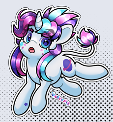 Size: 2173x2364 | Tagged: safe, artist:partypievt, derpibooru import, oc, oc only, oc:party pie, classical unicorn, pony, unicorn, cloven hooves, eye clipping through hair, eyebrows, eyebrows visible through hair, facial markings, fringe, horn, jumping, leaping, leonine tail, open mouth, ponytail, simple background, solo, tail, unshorn fetlocks