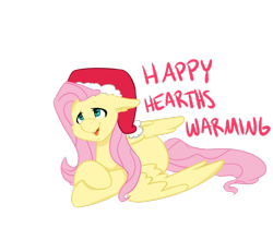 Size: 2549x2353 | Tagged: safe, artist:bytemyfur, derpibooru import, part of a set, fluttershy, pegasus, pony, christmas, ears, female, floppy ears, happy hearth's warming, hat, holiday, lying down, mare, santa hat, simple background, solo, transparent background