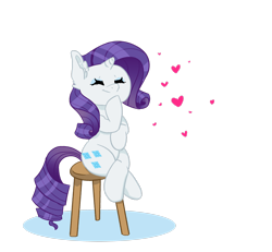 Size: 2549x2353 | Tagged: safe, artist:bytemyfur, derpibooru import, rarity, pony, unicorn, g4, cute, eyes closed, heart, hoof on chin, horn, raribetes, simple background, sitting, solo, stool, transparent background