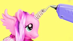 Size: 686x386 | Tagged: safe, artist:troom troom, derpibooru import, pegasus, pony, g4, brushable, character request, clothes, fake alicorn, fake horn, hot glue gun, irl, photo, thumbnail, toy, wat, weird youtube kids video, wings, youtube link, youtube thumbnail, youtube video