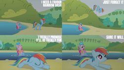 Size: 2000x1125 | Tagged: safe, derpibooru import, edit, edited screencap, editor:quoterific, screencap, pinkie pie, rainbow dash, g4, griffon the brush off, duo, duo female, female, lake, mask, snorkel, water