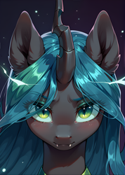 Size: 1778x2496 | Tagged: safe, ai content, derpibooru import, machine learning generated, queen chrysalis, changeling, changeling queen, equestria at war mod, g4, bust, fangs, female, looking at you, portrait, prompter:bluetoothworld, solo