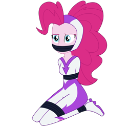 Size: 2000x2000 | Tagged: safe, artist:nie-martw-sie-o-mnie, derpibooru import, fili-second, pinkie pie, human, equestria girls, g4, movie magic, bondage, bound and gagged, equestria girls specials, female, femsub, gag, kneeling, looking at you, pinkiesub, power ponies, simple background, solo, submissive, tape, tape bondage, tape gag, transparent background