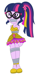 Size: 1262x2500 | Tagged: safe, artist:nie-martw-sie-o-mnie, derpibooru import, sci-twi, twilight sparkle, human, dance magic, equestria girls, g4, bondage, bound and gagged, equestria girls specials, female, femsub, gag, glasses, simple background, sitting, solo, submissive, tape, tape bondage, tape gag, transparent background, twisub