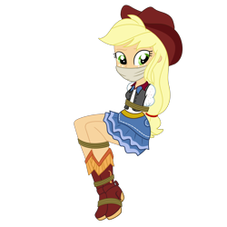 Size: 2000x2000 | Tagged: safe, artist:nie-martw-sie-o-mnie, derpibooru import, applejack, human, dance magic, equestria girls, g4, applesub, bondage, boots, bound and gagged, cloth gag, cowboy boots, cowboy hat, equestria girls specials, female, femsub, freckles, gag, hat, rope, rope bondage, shoes, simple background, sitting, solo, submissive, transparent background