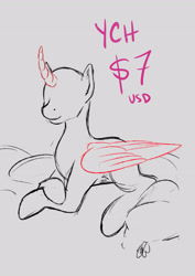 Size: 2893x4092 | Tagged: safe, artist:fleiiha, derpibooru import, oc, alicorn, earth pony, pegasus, pony, unicorn, commission, commission open, horn, solo, ych sketch, your character here