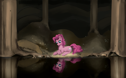 Size: 2785x1731 | Tagged: safe, artist:lillslim, derpibooru import, pinkie pie, earth pony, pony, g4, digital art, digital painting, female, forest, forest background, john bauer, mare, nature, pinktober, ponified, solo, species swap, tree, wallpaper, water