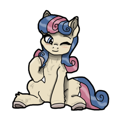 Size: 1024x1024 | Tagged: safe, artist:background_pon3, derpibooru import, bon bon, sweetie drops, earth pony, pony, g4, female, hooves, one eye closed, raised hoof, raised leg, simple background, sitting, solo, transparent background, wink