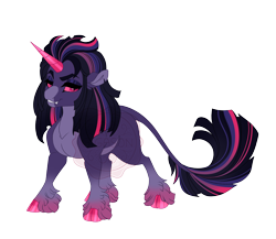 Size: 4500x3900 | Tagged: safe, artist:gigason, derpibooru import, oc, oc only, oc:magenta arcana, classical unicorn, pony, unicorn, g4, adoptable, blank flank, cloven hooves, coat markings, colored, colored belly, colored eyebrows, colored hooves, colored horn, colored pinnae, colored sclera, ear fluff, ears, evil smile, eyeshadow, facial markings, fangs, female, female oc, flat colors, gradient horn, gradient legs, gradient mane, gradient tail, high res, hooves, horn, leonine tail, lidded eyes, long mane, long tail, looking back, magenta sclera, makeup, mare, mare oc, narrowed eyes, not twilight sparkle, obtrusive watermark, offspring, pale belly, parent:king sombra, parent:midnight sparkle, parent:twilight sparkle, parents:twibra, pink eyes, pink hooves, pink sclera, purple coat, purple eyeshadow, shiny hooves, shiny horn, simple background, smiling, snip (coat marking), socks (coat marking), solo, straight mane, straight tail, striped mane, striped tail, tail, thick eyebrows, thick eyelashes, thin tail, three quarter view, transparent background, unicorn horn, unicorn oc, unshorn fetlocks, wall of tags, watermark