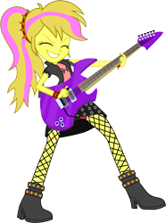 Size: 2760x3709 | Tagged: safe, artist:thunderdasher07, derpibooru import, oc, oc only, oc:mist dasher, human, equestria girls, g4, alternate hairstyle, black skirt, boots, clothes, electric guitar, eyes closed, fishnet clothing, fishnet stockings, guitar, guitar pick, high heel boots, high ponytail, high res, jacket, musical instrument, playing guitar, playing instrument, rainbow rocks 10th anniversary, shirt, shoes, simple background, skirt, smiling, socks, solo, spiked headband, spiked wristband, stockings, thigh highs, torn clothes, transparent background, vector, wristband