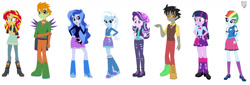 Size: 1600x541 | Tagged: safe, artist:xxdavid5000xx, derpibooru import, discord, princess luna, rainbow dash, starlight glimmer, sunset shimmer, thorax, trixie, twilight sparkle, human, equestria girls, g4, equestria girls-ified, simple background, white background