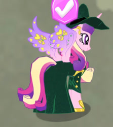 Size: 838x941 | Tagged: safe, derpibooru import, princess cadance, alicorn, pony, g4, gameloft, hat, heart, hoof shoes, makeup, my little pony: magic princess, solo