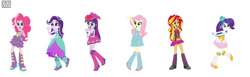 Size: 1600x490 | Tagged: safe, artist:xxdavid5000xx, derpibooru import, fluttershy, pinkie pie, rarity, starlight glimmer, sunset shimmer, twilight sparkle, human, equestria girls, g4, clothes, cowboy hat, dancing, dress, female, hat, simple background, top hat, white background