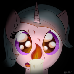 Size: 2000x2000 | Tagged: safe, artist:zeccy, derpibooru import, unicorn, candle, eye reflection, fire, horn, reflection, solo