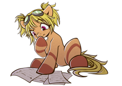 Size: 4961x3508 | Tagged: safe, artist:chaosangeldesu, derpibooru import, oc, oc only, earth pony, pony, commission, cute, glasses, paper, ponytail, simple background, sketch, solo, transparent background