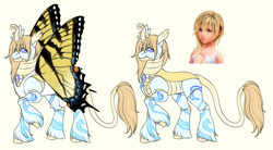 Size: 1280x708 | Tagged: safe, artist:malinraf1615, derpibooru import, changedling, changeling, changedlingified, kingdom hearts, namine, simple background, solo, species swap, unshorn fetlocks, yellow background