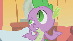 Size: 1280x720 | Tagged: safe, derpibooru import, screencap, spike, dragon, g4, season 1, winter wrap up, baby, baby dragon, golden oaks library, male, solo, wingless spike