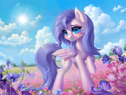 Size: 2000x1500 | Tagged: safe, artist:caddea, derpibooru import, oc, oc only, pegasus, pony, female, field, flower, mare, solo