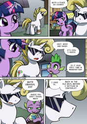 Size: 1204x1700 | Tagged: safe, artist:tarkron, derpibooru import, spike, twilight sparkle, twilight sparkle (alicorn), oc, oc:cosmo cool, alicorn, dragon, pony, unicorn, comic:the royal sandal, g4, comic, horn, open mouth, speech bubble, tongue, tongue out