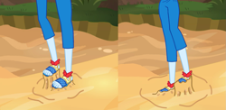 Size: 1425x697 | Tagged: safe, artist:dhot9230, derpibooru import, rainbow dash, human, equestria girls, g4, spring breakdown, clothes, equestria girls specials, feet, legs, pants, pictures of legs, quicksand, sand, sandals, sinking, sticky, stuck