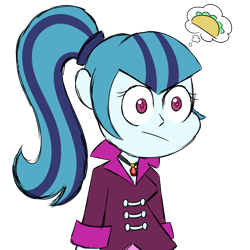 Size: 1080x1080 | Tagged: safe, artist:fuckomcfuck, derpibooru import, sonata dusk, human, equestria girls, g4, rainbow rocks, :/, female, food, rainbow rocks 10th anniversary, simple background, solo, sonataco, starenata, taco, that girl sure loves tacos, that siren sure does love tacos, thought bubble, transparent background