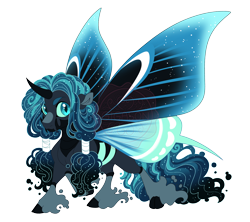 Size: 4400x3900 | Tagged: safe, artist:gigason, derpibooru import, oc, oc only, oc:carabus, changepony, hybrid, g4, adoptable, big eyes, big tail, black hooves, blue eyes, blue mane, blue sclera, blue tail, cloven hooves, coat markings, colored, colored belly, colored eyebrows, colored hooves, colored horn, colored pinnae, colored pupils, colored sclera, curved horn, ethereal fetlocks, ethereal mane, ethereal tail, ethereal wings, facial markings, flat colors, flowing mane, flowing tail, glowing, glowing mane, glowing tail, gradient mane, gradient tail, gray body, hair tie, high res, hooves, horn, hybrid oc, hybrid wings, leg markings, long mane, long tail, looking at you, magical lesbian spawn, nonbinary, nonbinary oc, obtrusive watermark, offspring, parent:nightmare moon, parent:queen chrysalis, parents:chrysmoon, pigtails, raised hoof, raised leg, shiny wings, simple background, snip (coat marking), socks (coat marking), solo, sparkly mane, sparkly tail, spread wings, standing, standing on three hooves, starry mane, starry tail, starry wings, striped mane, striped tail, tail, teal pupils, three quarter view, tied mane, transparent background, unicorn horn, wall of tags, watermark, wavy tail, wings