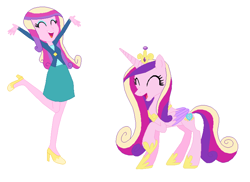 Size: 780x568 | Tagged: safe, artist:diana173076, artist:selenaede, derpibooru import, princess cadance, alicorn, human, pony, equestria girls, g4, alternate universe, base used, concave belly, crown, hoof shoes, human ponidox, jewelry, regalia, self paradox, self ponidox, simple background, slender, thin, tiara, white background