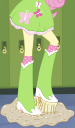 Size: 664x1127 | Tagged: safe, artist:dhot9230, derpibooru import, fluttershy, human, equestria girls, g4, boots, boots shot, clothes, high heel boots, legs, pictures of legs, polka dot socks, shoes, socks, solo, sticky, sticky situation