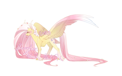 Size: 750x465 | Tagged: safe, artist:ninnn263, derpibooru import, fluttershy, pegasus, pony, concave belly, large wings, long mane, long tail, ribs, simple background, slender, spread wings, tail, thin, white background, wings