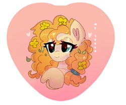 Size: 800x670 | Tagged: safe, artist:percypawz, derpibooru import, pear butter, earth pony, pony, apple, ears, female, floppy ears, flower, food, hair, heart, love, mom