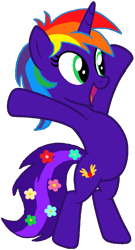 Size: 563x1039 | Tagged: safe, artist:star-armour95, derpibooru import, oc, oc only, oc:rainbow flower, unicorn, g4, bipedal, female, horn, simple background, solo, transparent background, vector