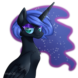 Size: 1980x1980 | Tagged: safe, artist:wintah33, derpibooru import, nightmare moon, alicorn, pony, female, looking at you, mare, simple background, solo, watermark